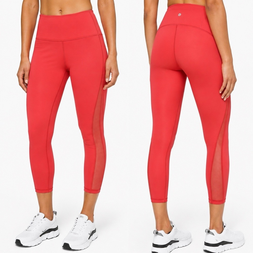 Lululemon Train Times Pant Women 4 Coral Yoga Leggings Mesh High Rise W5BU4S - Picture 1 of 10